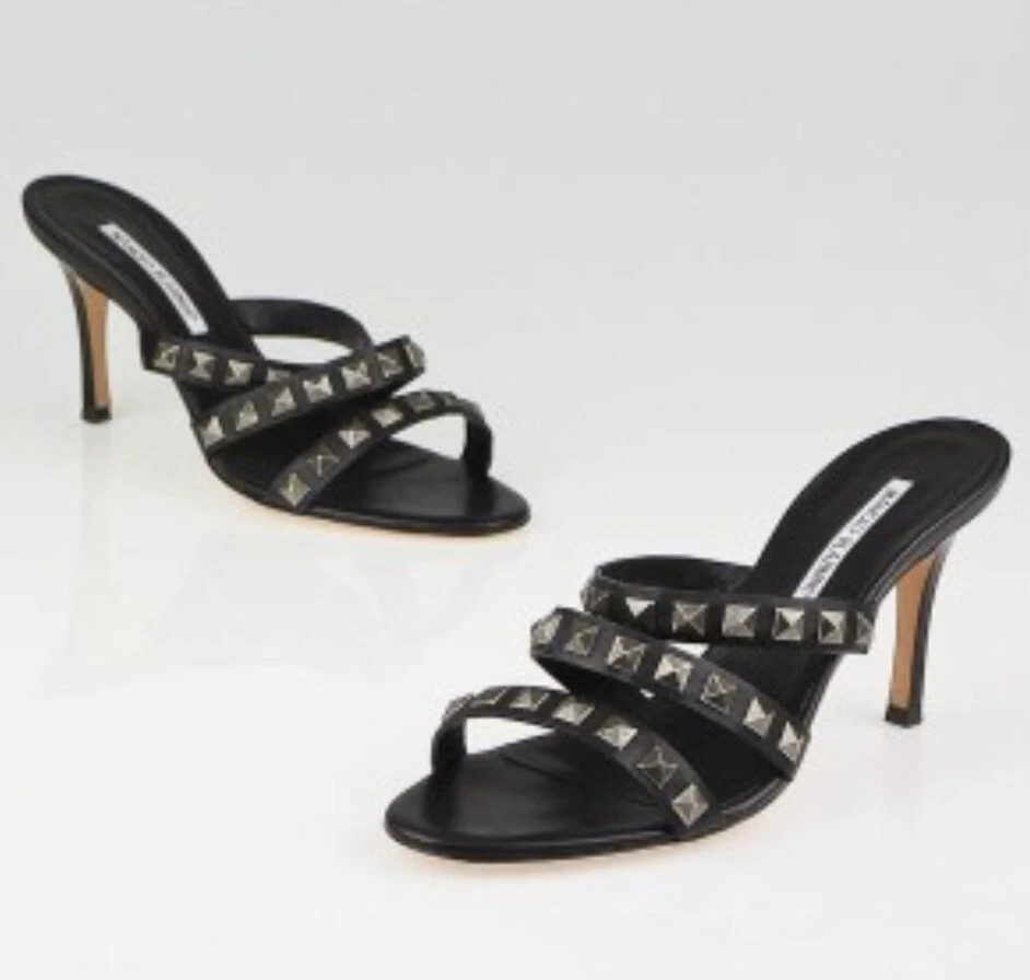 MBT Sandali slip on Manolo Blahnik originali $799 donna marroni in pelle borchie taglia 39