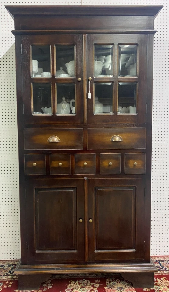 Librería de madera maciza de vidrio biselado francés estilo antiguo Foto 3 de 4