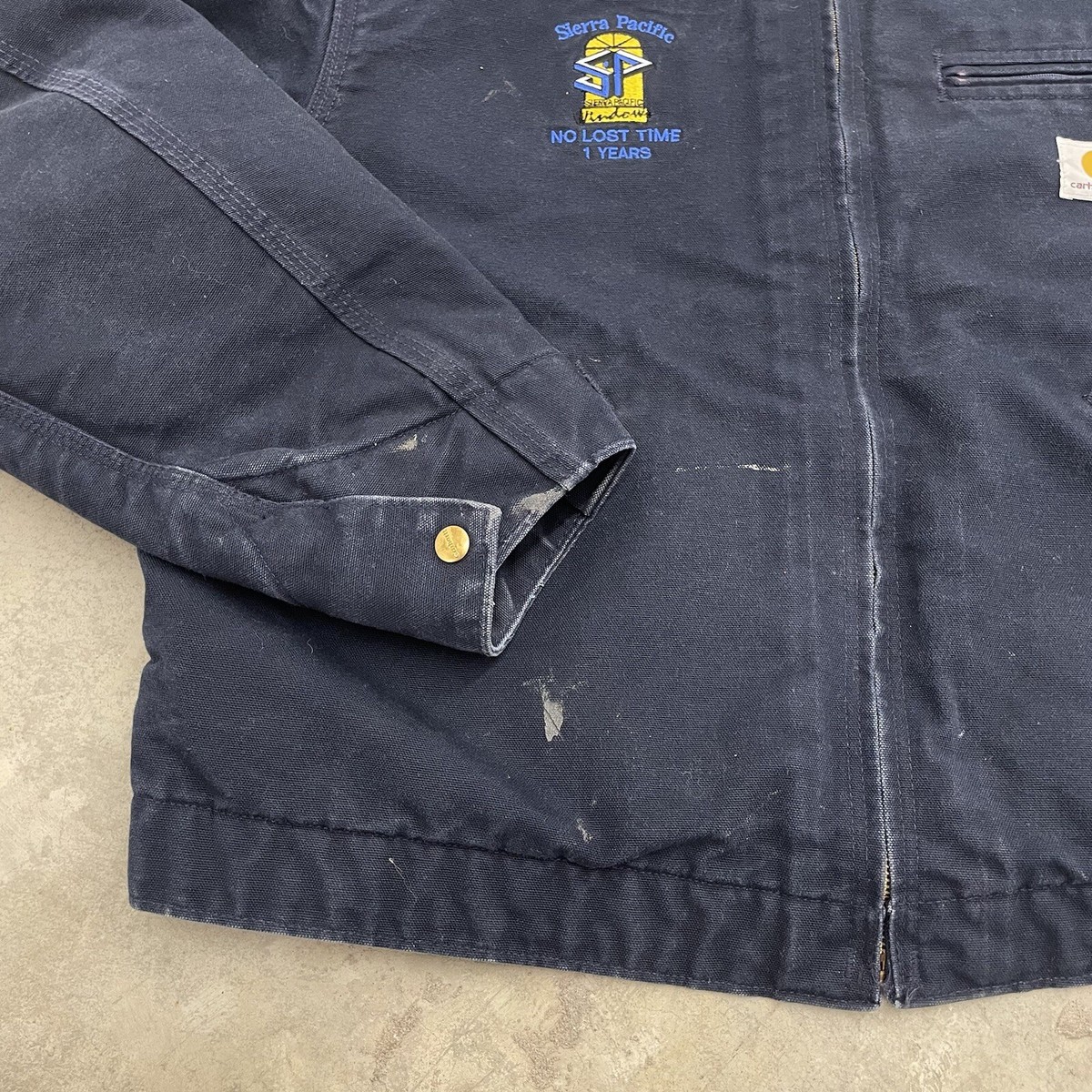 Vintage 90s Carhartt Detroit Jacket Navy Blue Blanket Lined Jacket 