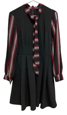 Unique Vintage Smak Parlour Womens Pin Up Swing Dress Medium Black Red Striped