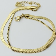 Hip Hop Women Gold Plated Titanium Stainless Steel Double Chain Bracelet 7-9"