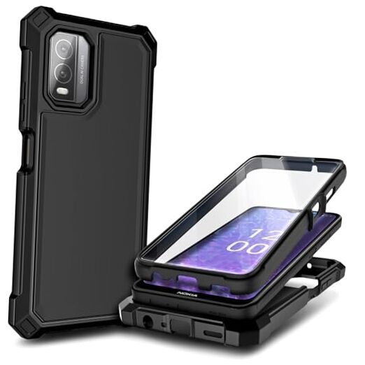 NZND Compatible with Nokia C210 Case with [Built-in Screen Protector], Black