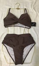 NWT ZAFUL Twist High Waisted Brown Bikini Cross SwimSuit Bathing Suit M 8-10