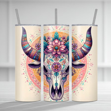 20oz Cow Boho Skull Tumbler Wrap, Sublimation, PNG, DIGITAL Download