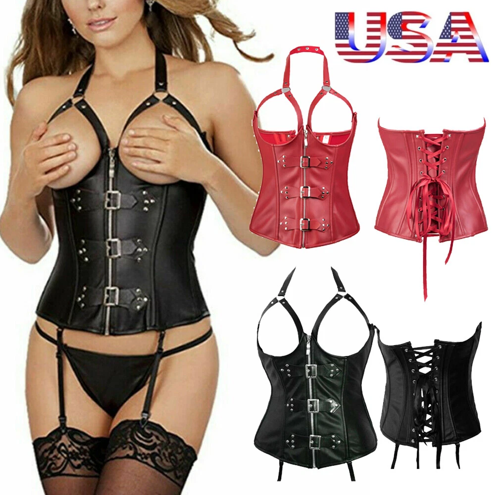 Women Sexy Plastic Boned Bustier Waist Trainer Corsets Underbust Top  Lingerie US