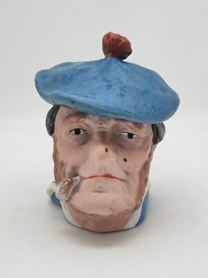 Ancien pot à tabac en céramique polychrome - Vieux Breton fumant la pipe - Photo 1/4