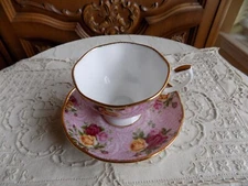 Dusky Pink Lace by Royal Albert England ~ Beautiful Footed Cup & Saucer Set