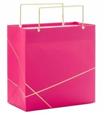 Hallmark Signature Gift Bag Pink Gold Foil Any Occasion B-Day Gold Metal Handles
