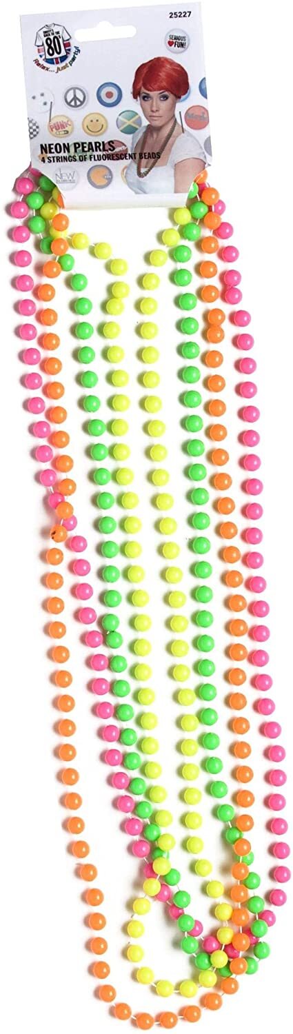 Neon Party Beads Fluorescent Necklace Disco Night Fancy Dress Pack of 2
