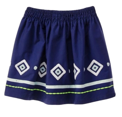 New Gymboree Girls 7 Skirt Embroidered Geometric Navy Blue Cotton