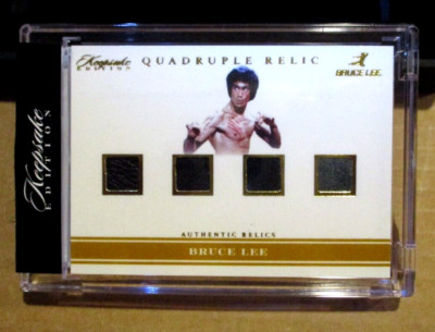 Bruce Lee Keepsake Edition QUADRUPLE AUTHENTIC RELIC 10/50 W/CASE & STAND