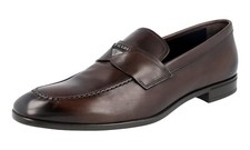 PRADA Leather Logo Penny Loafer Dress Shoes 2DC182 Brown NEW -  US 10.5 EU 43,5