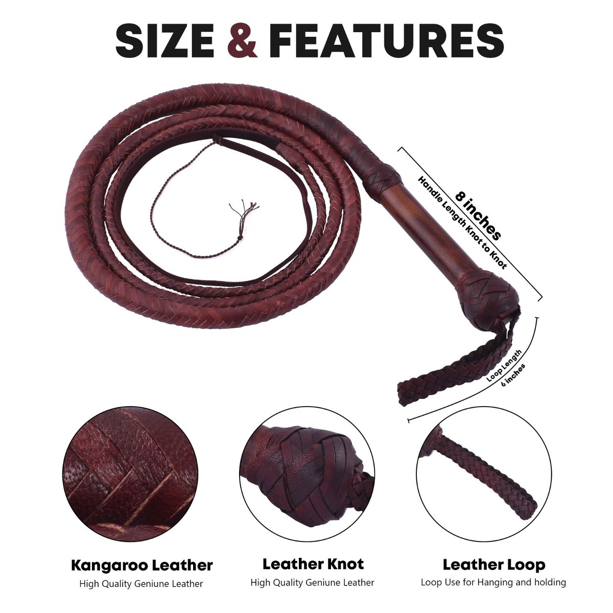 Frusta Toro In Pelle Di Mucca 6 Piedi 16 Trecce Fatta A Mano – Stile Indiana Jones!