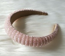 PINK PUFFY WIDE HEADBAND WITH SPARKLE BEADS