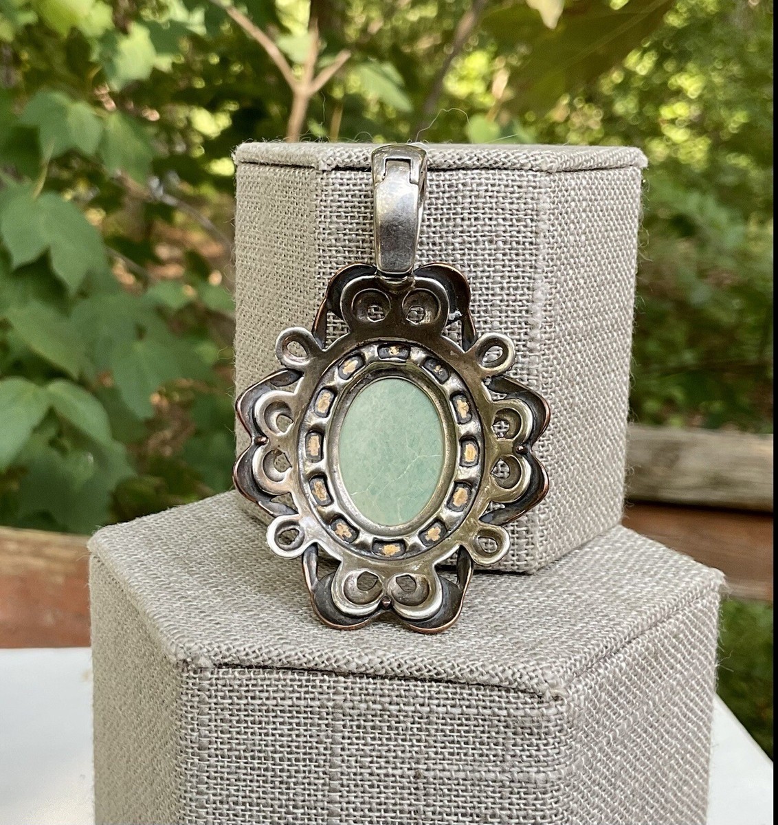 Carolyn Pollack Sterling Copper Brass Green Stone Large