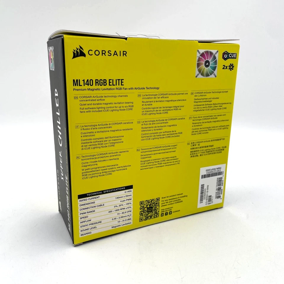 CORSAIR ML140 RGB Elite Fan 140mm with Lighting Node CORE (2-Pack) - White - Image 3 of 3