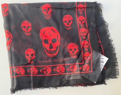 NWT Authentic Alexander McQueen Skull Scarf, Color Black/Red MSRP