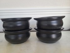 Crock-Pot Black Clay Tap Handle Soup Bowl set of 4