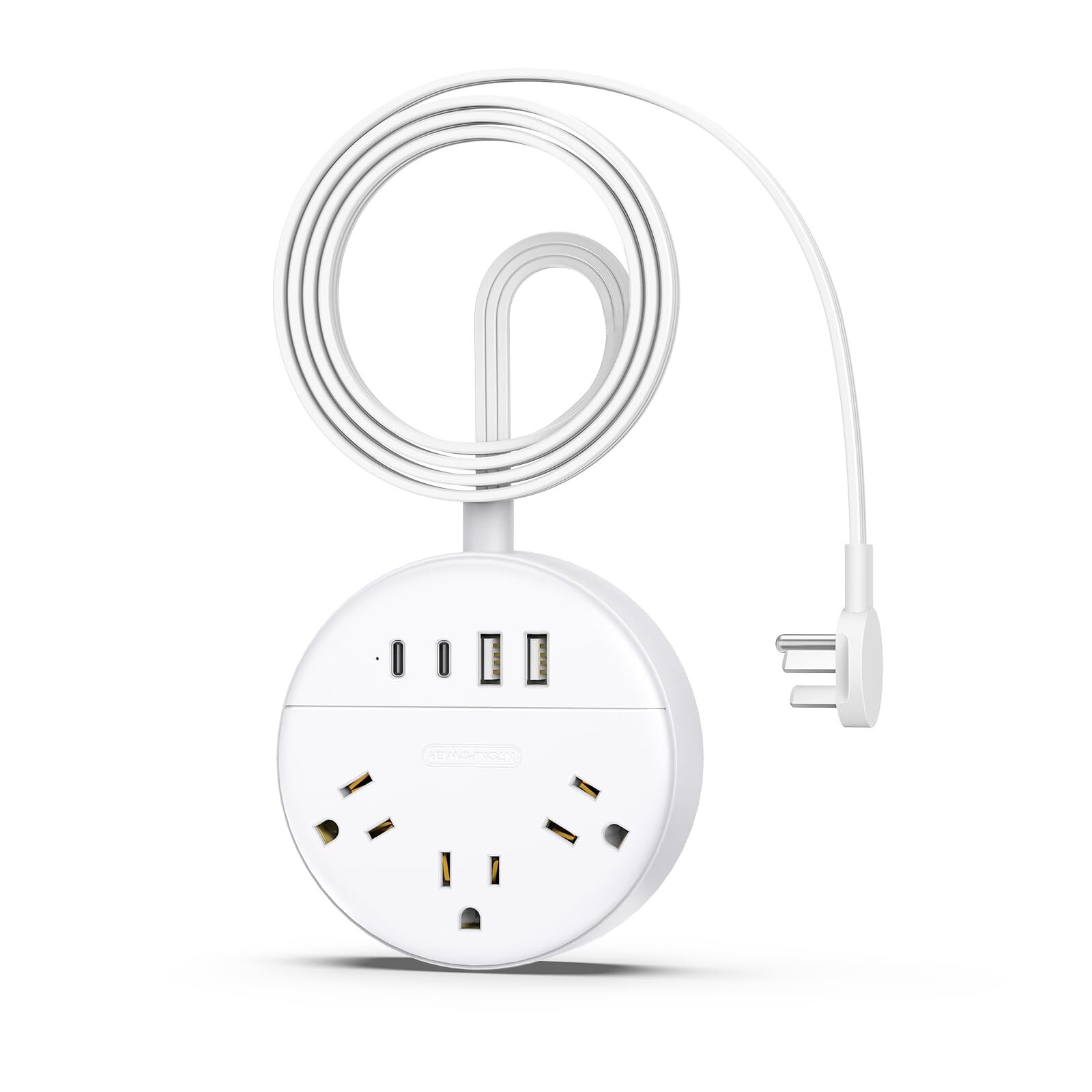 Flat Extension Cord 5 Ft Flat Plug Power Strip With 3 Outlets 4 Usb Ports2 Usb-image