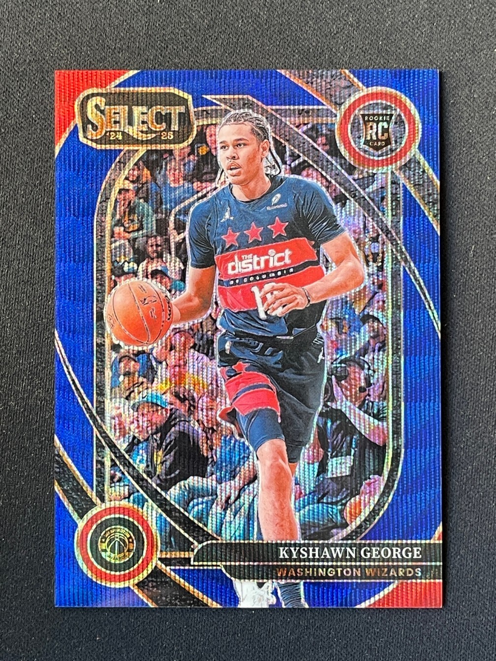 Kyshawn George 2024-25 Panini Select Courtside Blue Wave Prizm 13/75 RC #285