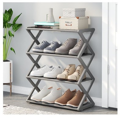 4-stufiges faltbares X-Form Schuhregal, keine Montage platzsparender Organizer, freistehend