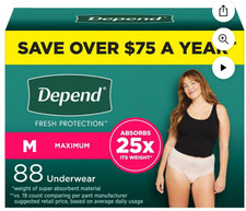 Women Medium Depends Fresh Protection Underwear 88-count :waist 31  -37"   SWC