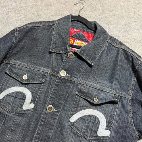 Evisu Genes Denim Jacket Dark Wash White Seagull Logo Mens 2XL Vintage Streetwea - product listing photo