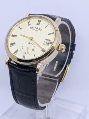 Rotary GS03343/09 Men's Gold Plated Quartz Dress Watch Roman Numerals Date Black