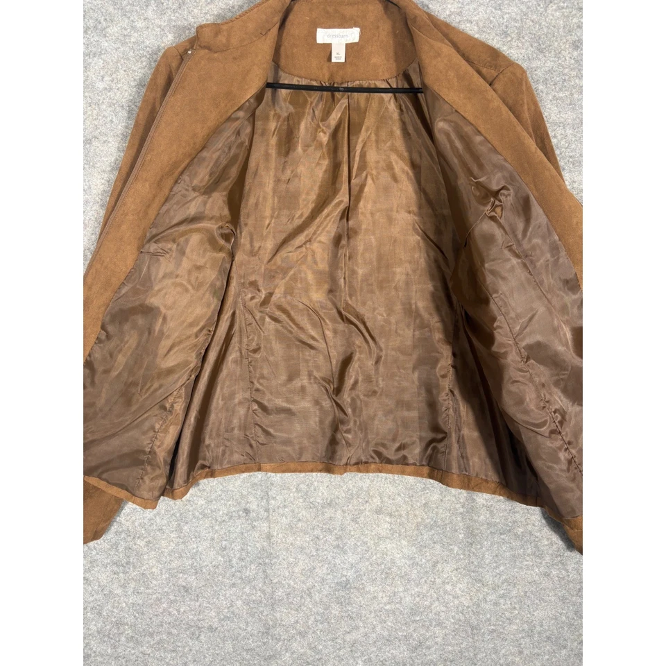 Dressbarn Women Brown Faux Suede Ruffle Trim Open Front Blazer Jacket XL - Image 4 of 4