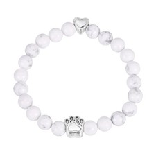Stone Paw Bracelet,Heart Paw Print Dog Mom Memorial Bracelet,White