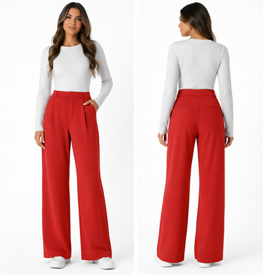 E198 Halara Damen Stoffhose High Waist Rot Wide Leg Elegant Business Hose (M)