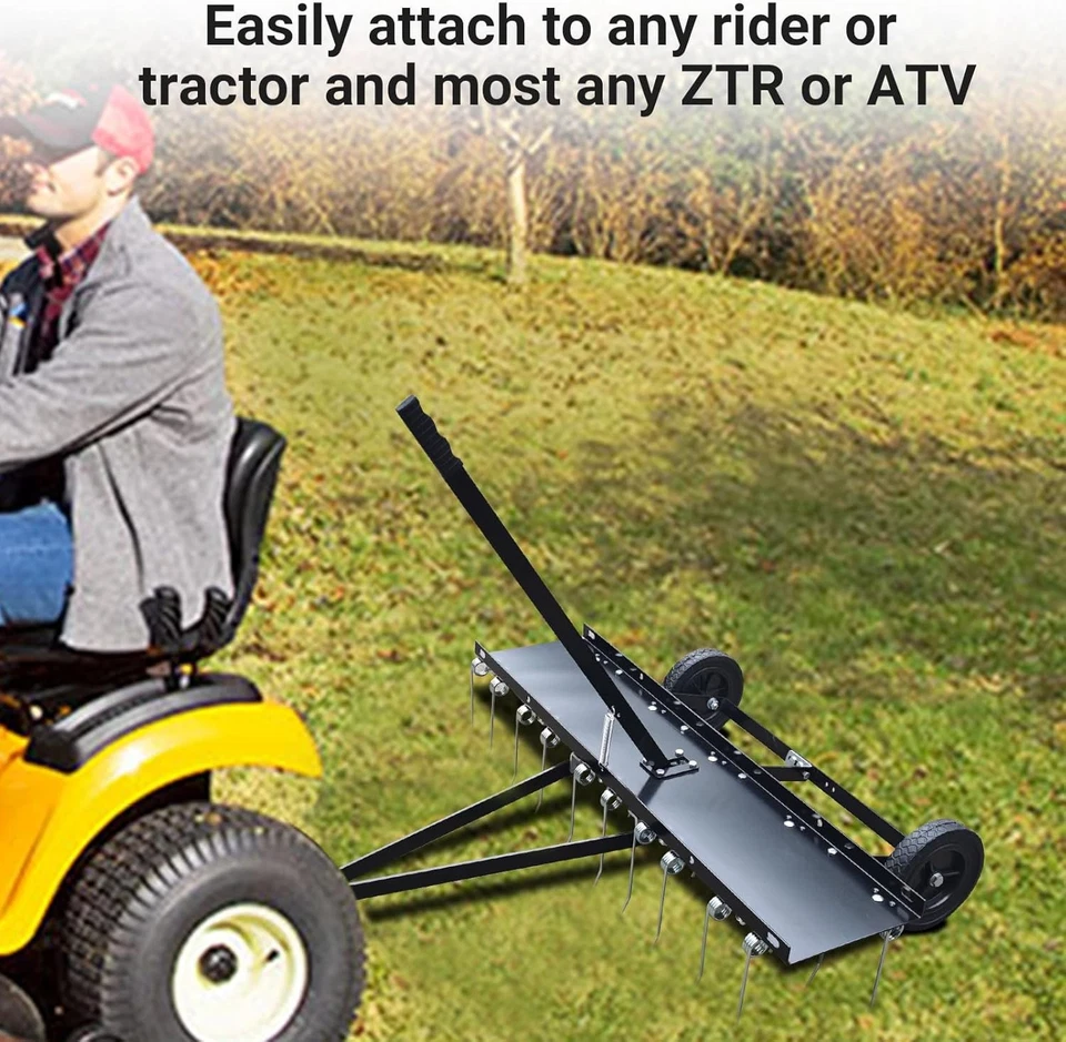Rastrillo de escotilla de césped de 48" con dientes de acero de 24 resortes para ATV Foto 4 de 4