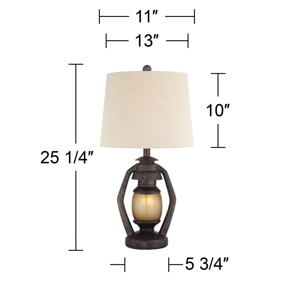 Horace Rustic Table Lamps 25 1/4" High Set of 2 Brown Nightlight Oatmeal Shade - Image 4 of 4