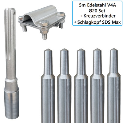 Ø20mm Tiefenerder V4A Edelstahl optionale Auswahl - SDS Max Schlagkopf- Klemme