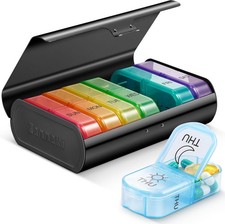 Metal XL Weekly Pill Organizer 2 Times a Day, Large Travel Daily Pill Box 7 D...