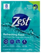 Zest 8-Bar Bath Size Soap, Aqua, 4 Ounce per bar, 8 bars, 32 Ounce