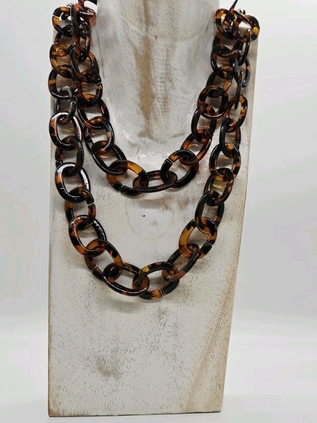 Faux TORTOISE SHELL Statement Necklace Lucite Acr… - image 5