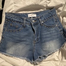 Sweethearts Women s Blue Denim Cut-Off Shorts Studded Mid Rise Pockets Size 5/27