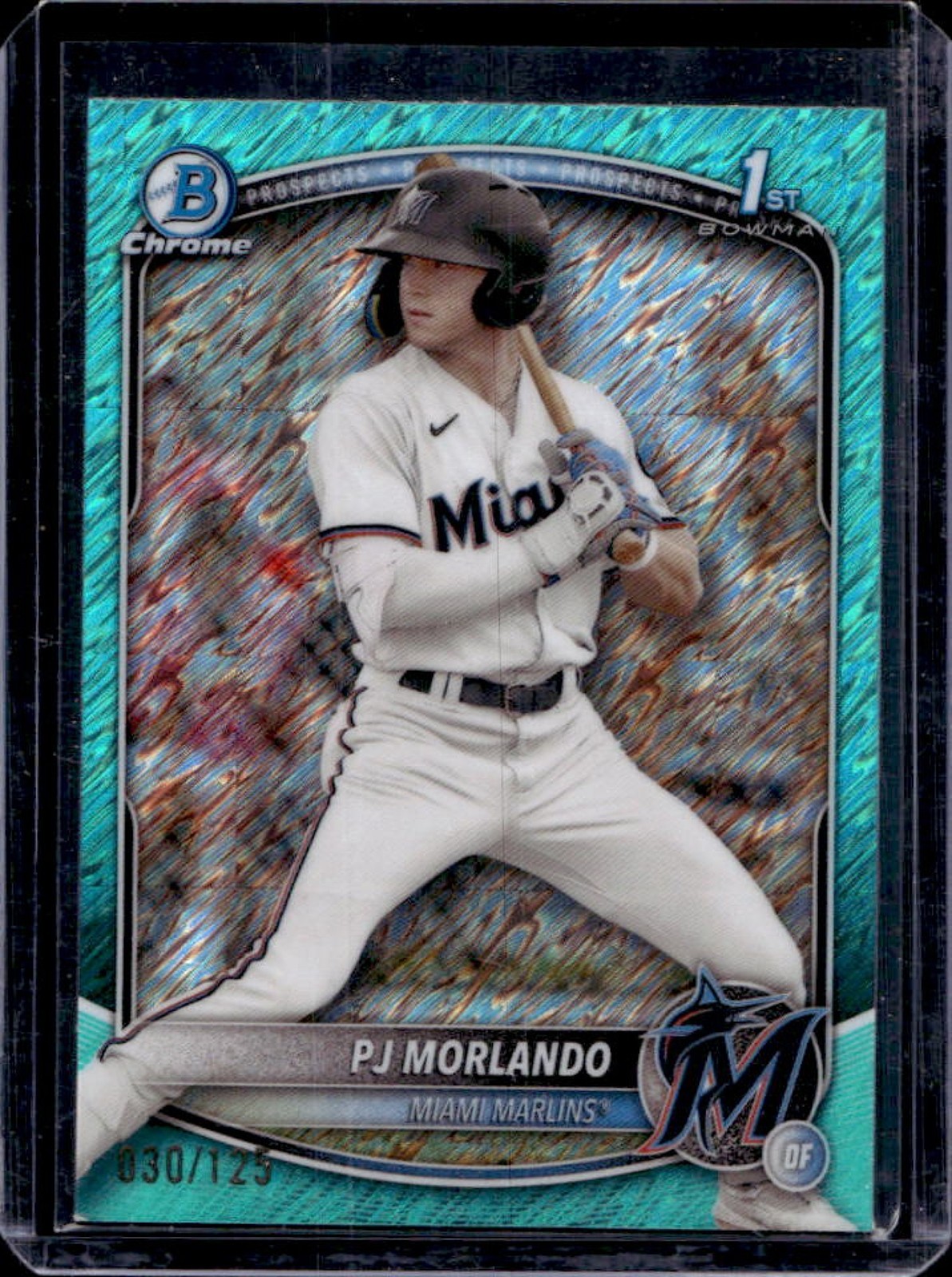 2025 Bowman PJ Morlando Chrome Refractor Aqua Shimmer 1st #/125 Marlins