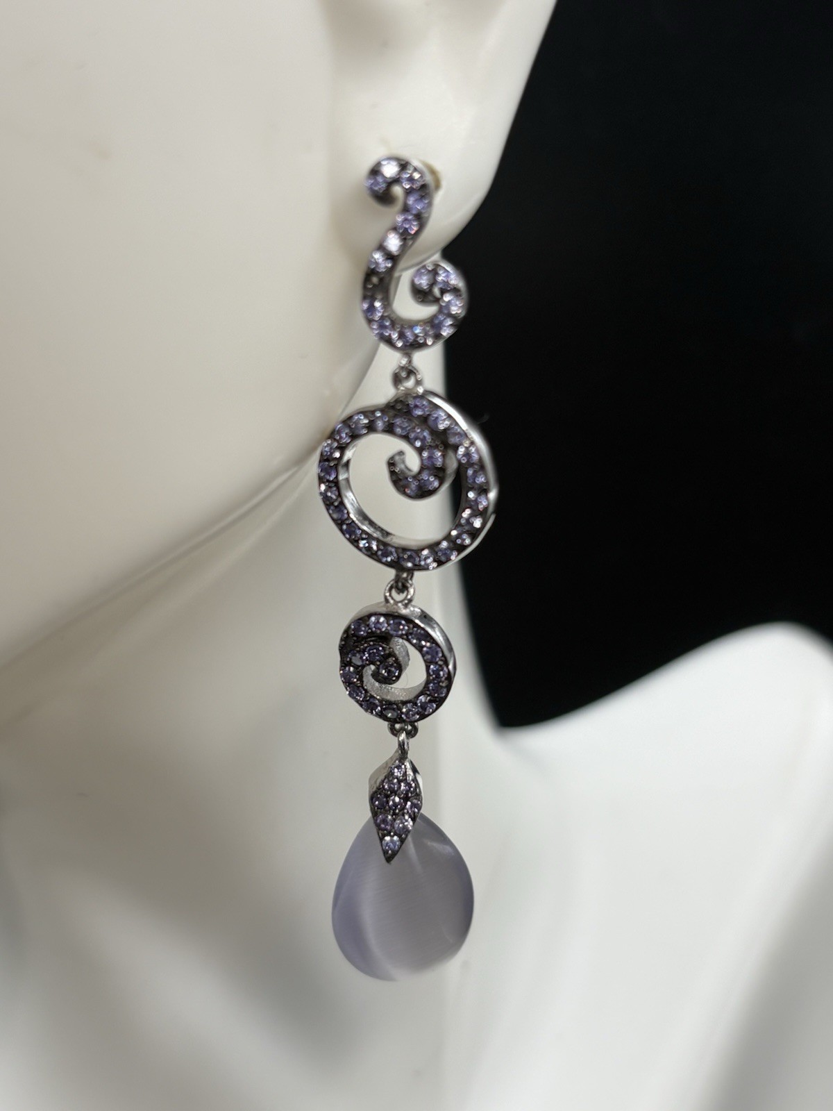 Lavender Rhinestone Dangle Earrings Sterling Swir… - image 6