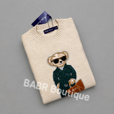 POLO PALPH LAUREN Polo Bear Glasses Tote Wool Sweater Women  s Size L - NWT