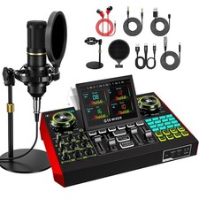 Podcast Microphone Bundle with Live Sound Card Audio Mixer, Podcast Equipment...