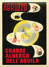 Grand Hotel Dell' Aquila ~ABRUZZO - ITALY~ Multi-image Luggage Label, c. 1950
