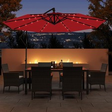 10' Solar Offset Hanging Umbrella Patio Cantilever Umbrella w/ 32 LED Lights