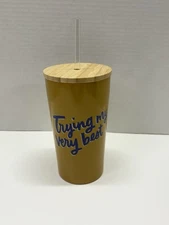 Room Essentials Stainless Steel Tumbler Cup 17.5 Oz Bamboo Lid Yellow