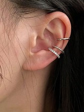 Silver Minimalist Geometric Crystal Ear Cuffs Set One Size