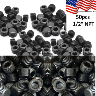 #ad PACK OF 50 1 2quot; NPT Pipe Plugs fitting ends Allen Socket PIPE PRESSURE PLUG $29.14