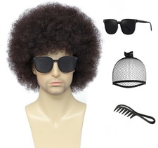 Afro Wig for Men Women, 70s 80s Disco Costume Wig, Brown Fluffy Curly Synth...