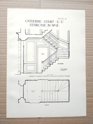 Treppendetail at 5 Catherine Court, Tower Hill, London - antiker Druck - 1934
