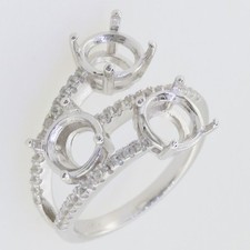 925 Sterling Silver Semi Mount Ring Setting 6mm Round 3-Stone Ring